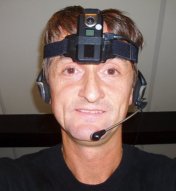 Head-mounted FlyCamOne2 and stereo audio headset