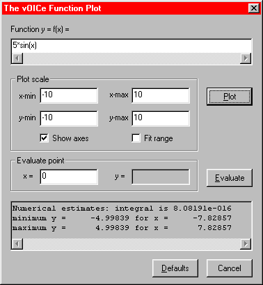 Graphing calculator dialog