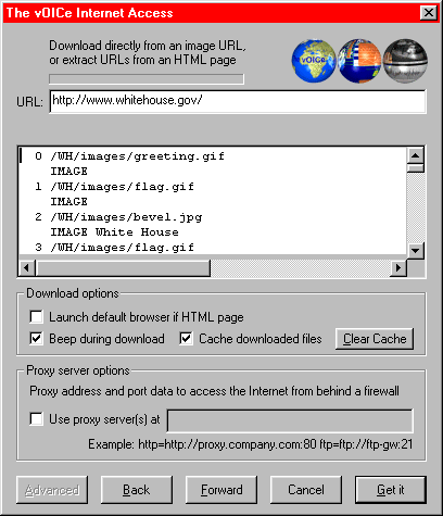 The vOICe Browser dialog